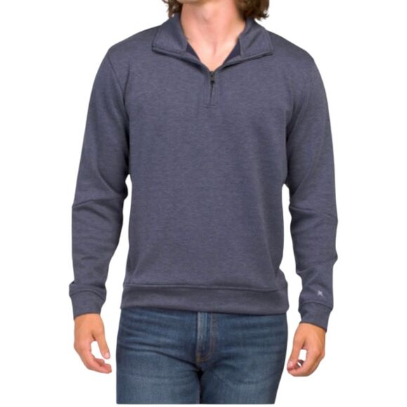 Kenneth Cole Scuba Soft Quarter Zip Jacket Pockets Navy Heather Size M - Picture 1 of 15